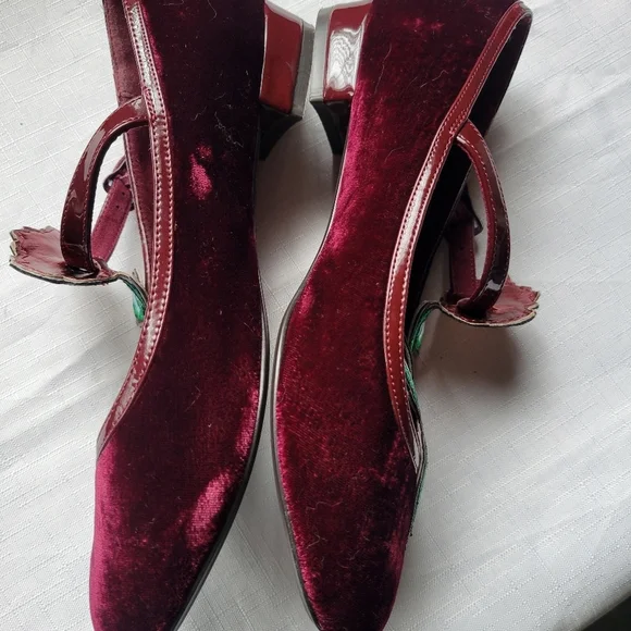 Miss L Fire Floral  Velvet Embroidered  Burgundy Mary Jane Shoes Size 6.5 - Picture 6 of 10